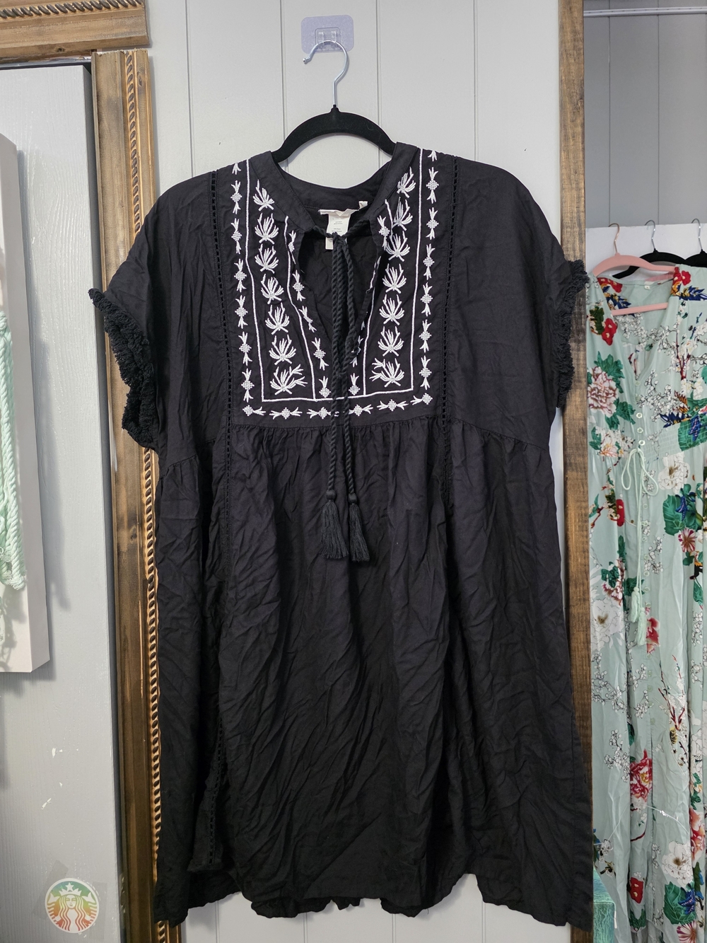 Bleu Rod Beattie Black Mini Dress with White Embroidery